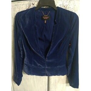Victoria's Secret V-neck Velour Jacket Y2K Vintage Blue Sz 0 Goth